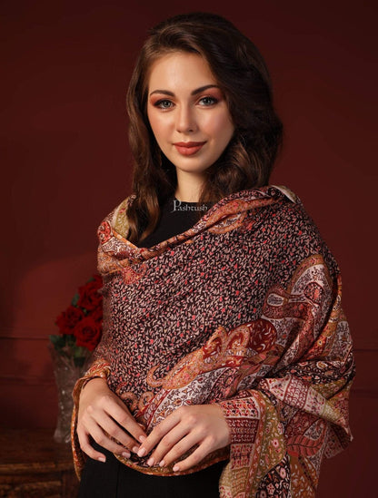 Pashtush India Gift Pack Pashtush His And Her Set Of Mens Jamawar Stole and Womens Bamboo Stole, Premium Gift Box Packaging, Black and Multicolour