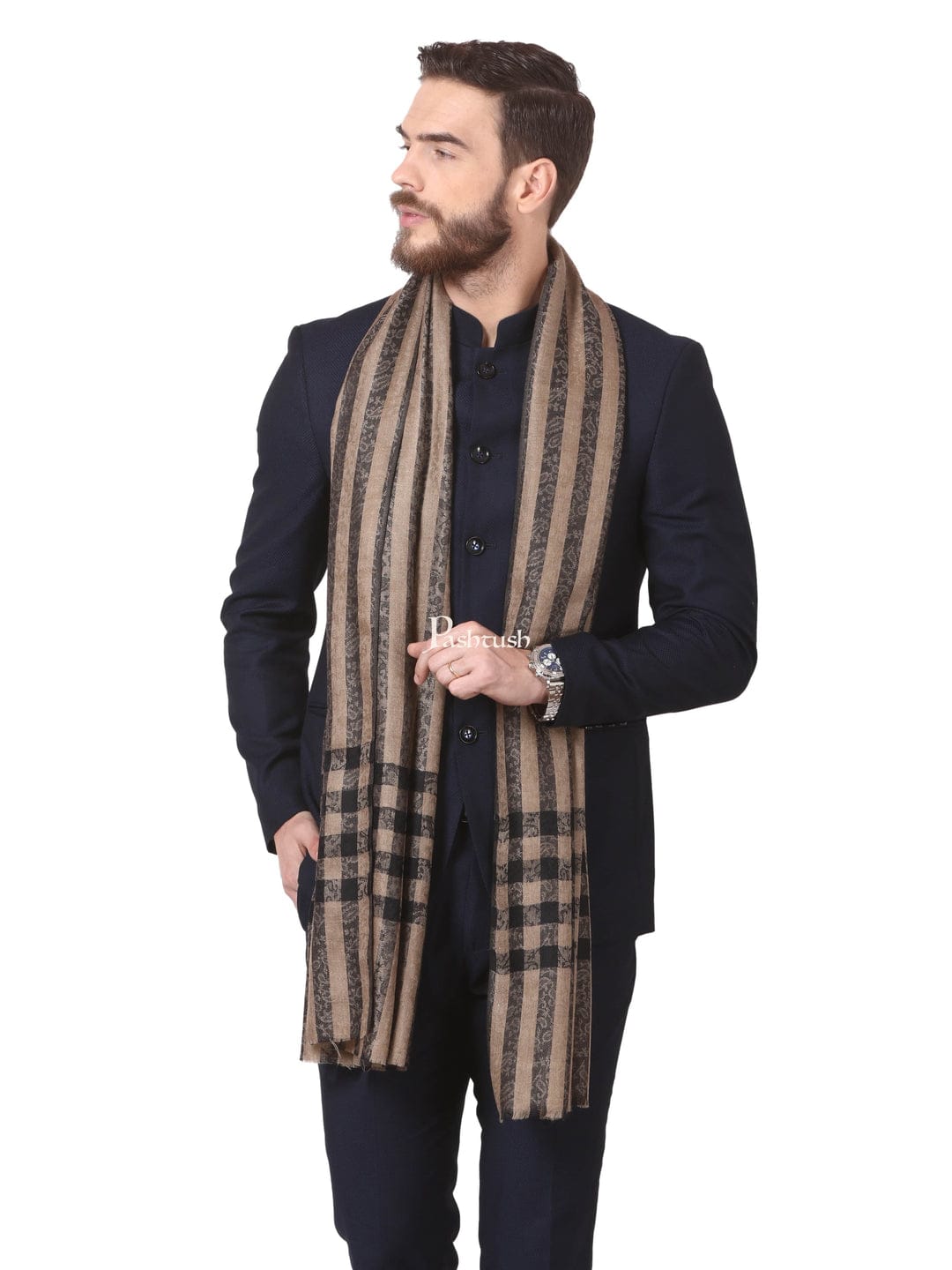 Pashtush India Gift Pack Pashtush His And Her Set Of Mens Jamawar Stole and Womens Bamboo Stole, Premium Gift Box Packaging, Black and Multicolour