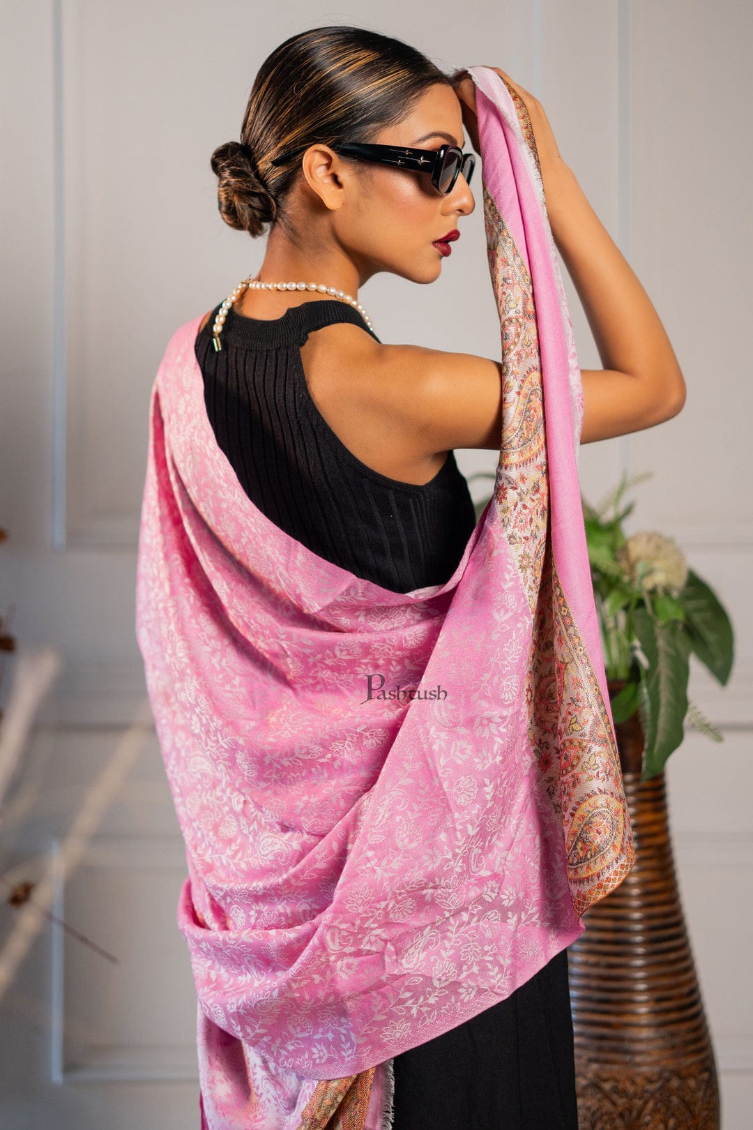 Pashtush India Gift Pack Pashtush His And Her Set Of Mens Jamawar Stole and Womens Bamboo Stole, Premium Gift Box Packaging, Blue and Pink