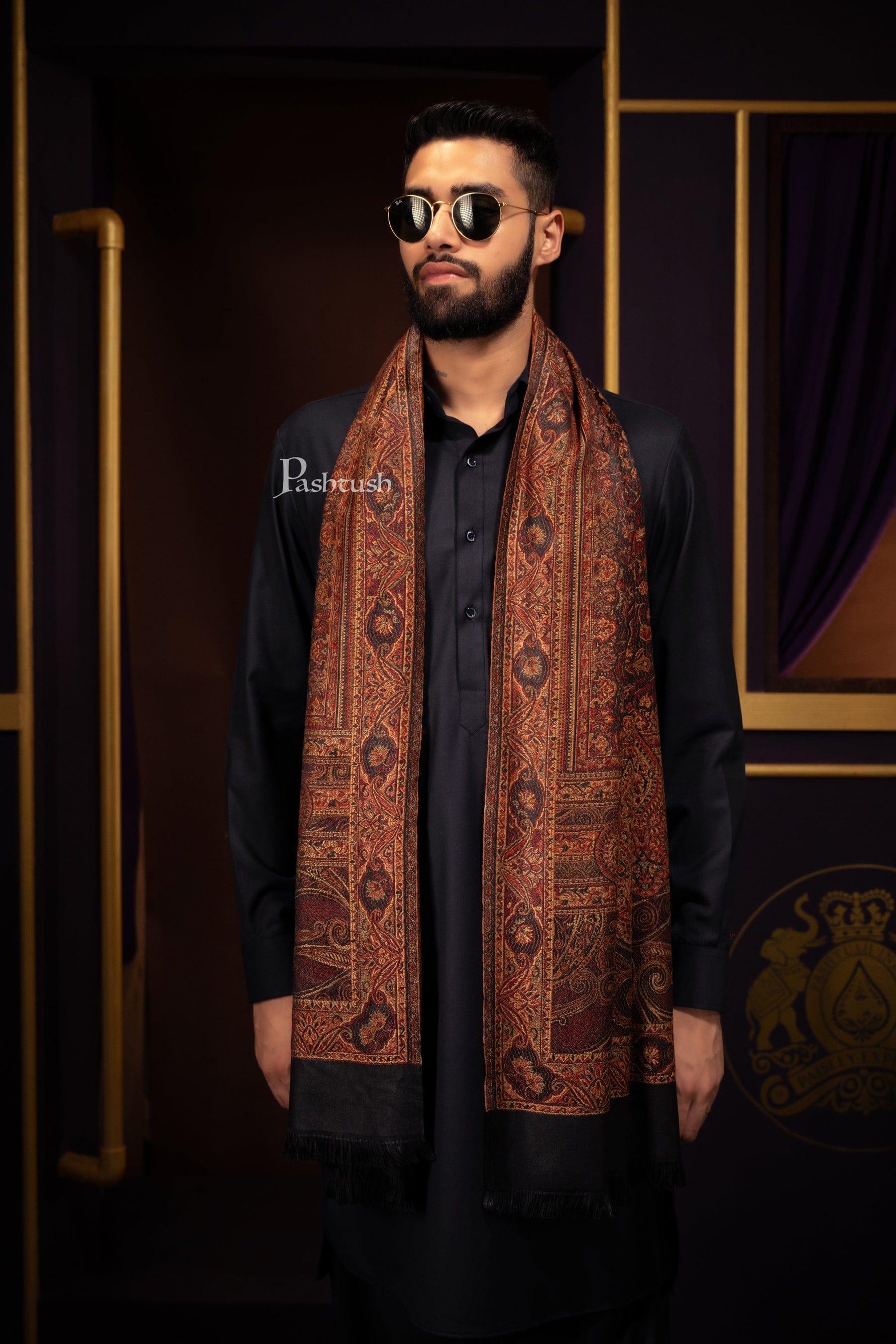 Pashtush India Gift Pack Pashtush His And Her Set Of Mens Jamawar Stole and Womens Bamboo Stole, Premium Gift Box Packaging, Blue and Pink