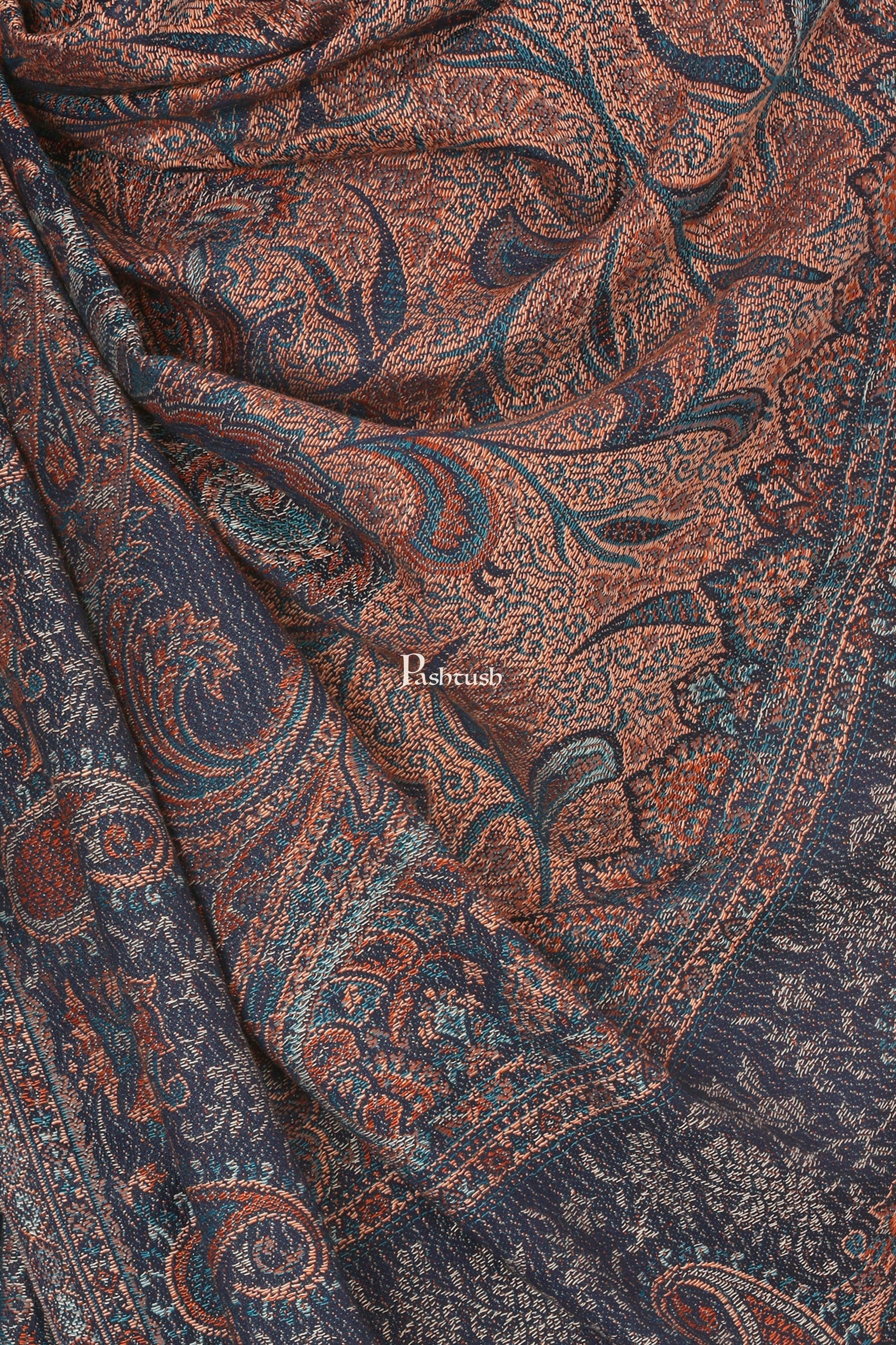 Pashtush India Gift Pack Pashtush His And Her Set Of Mens Jamawar Stole and Womens Bamboo Stole, Premium Gift Box Packaging, Navy Blue and Multicolour