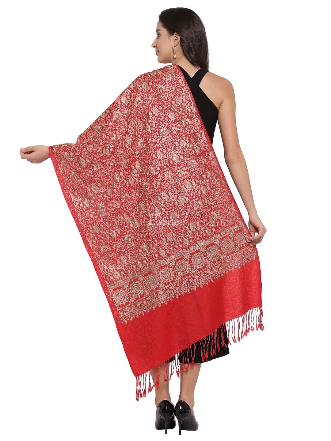 Pashtush India Gift Pack Pashtush His And Her Set Of Mens Jamawar Stole and Womens Fine Wool Stole, Premium Gift Box Packaging, Maroon and Red
