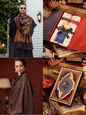 Pashtush India Gift Pack Pashtush His And Her Set Of Mens Twilight Stole and Womens Fine Wool Stole, Premium Gift Box Packaging, Gold and Black