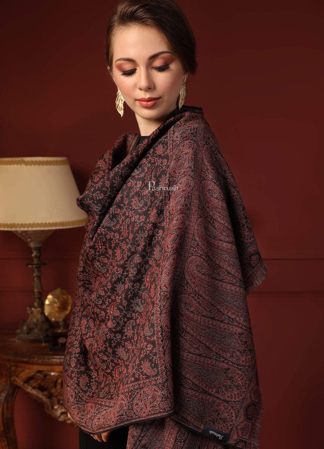 Pashtush India Gift Pack Pashtush His And Her Set Of Mens Twilight Stole and Womens Fine Wool Stole, Premium Gift Box Packaging, Gold and Black