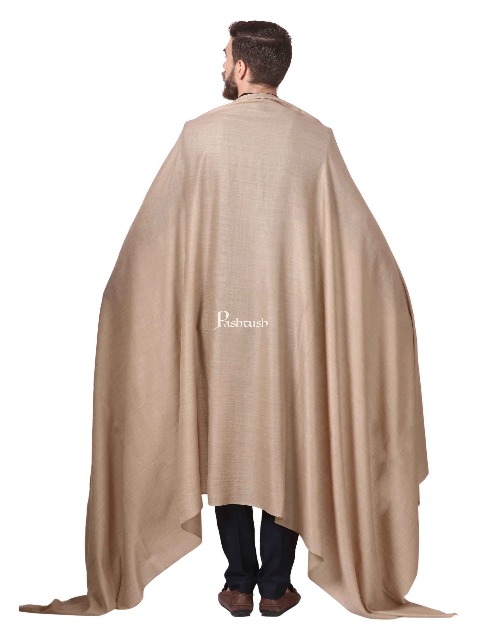 Pashtush India Gift Pack Pashtush His And Her Set Of Pure Wool Shawl and Ethnic Weave Shawl With Wooden Chester Box, Beige and Multi colour