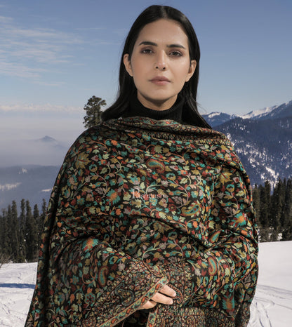 Pashtush India Gift Pack Pashtush His And Her Set Of Pure Wool Shawl and Ethnic Weave Shawl With Wooden Chester Box, Beige and Multi colour