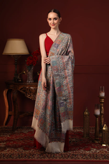 Pashtush India Gift Pack Pashtush His And Her Set Of Reversible Pure Wool Stole and Pure Ethnic Weave Shawl With Wooden Chester Box, Multi Colour