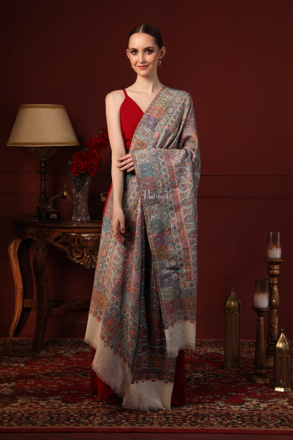 Pashtush India Gift Pack Pashtush His And Her Set Of Reversible Pure Wool Stole and Pure Ethnic Weave Shawl With Wooden Chester Box, Multi Colour