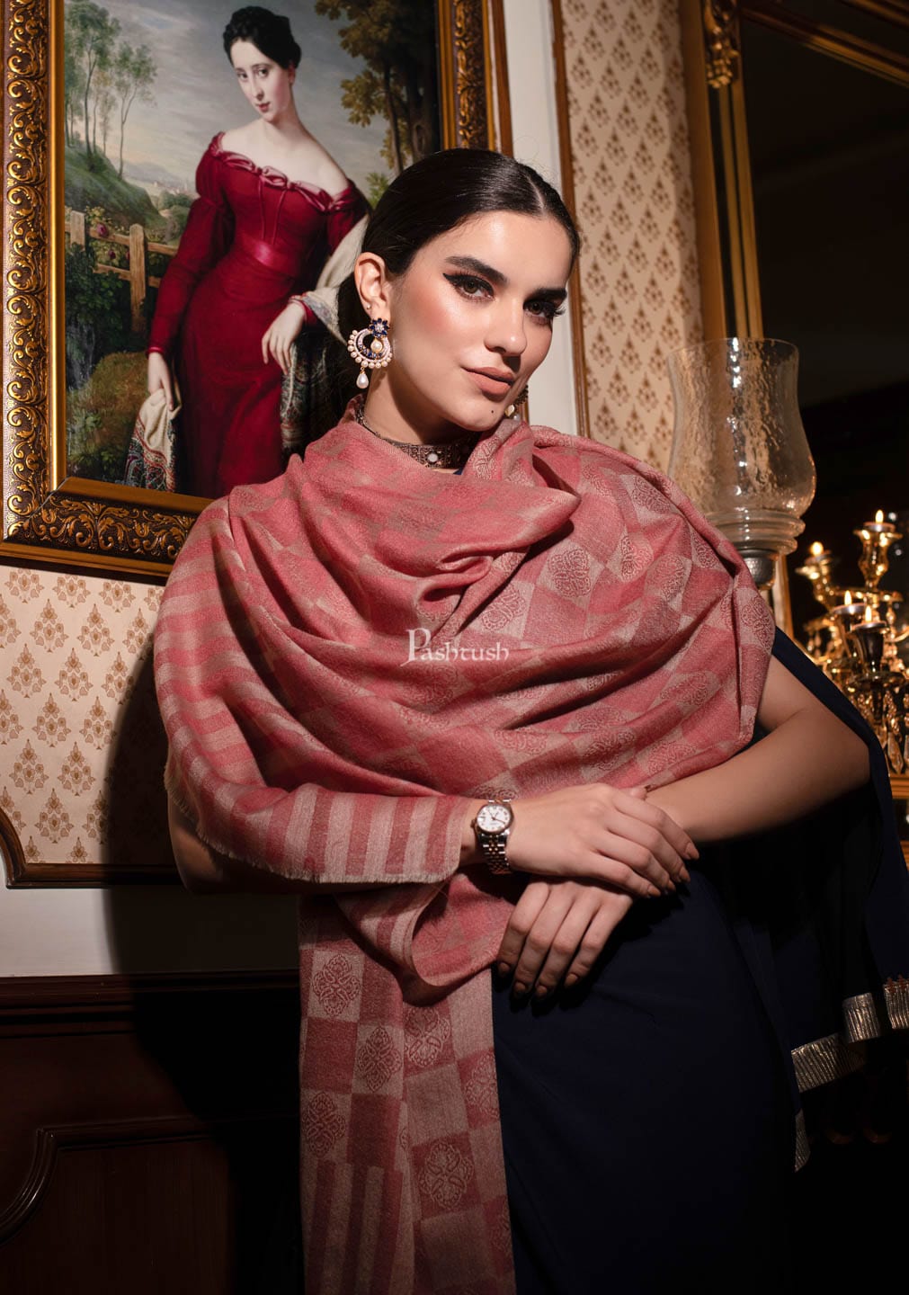 Pashtush India Gift Pack Pashtush His and Her Set of Stoles with Premium Gift Box Packaging, Beige and Maroon