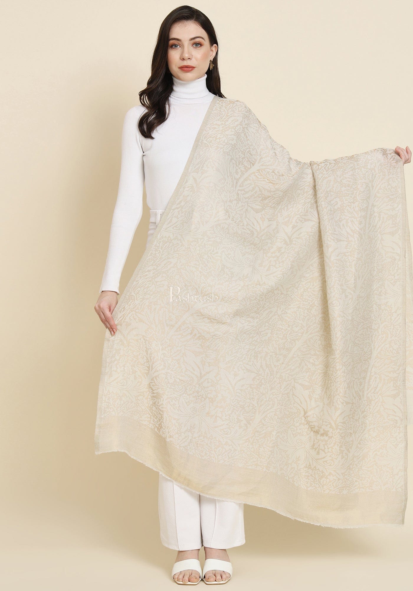 Pashtush India Gift Pack Pashtush His And Her Set Of Twilight Checkered Stole and Paisley Weave Shawl With Premium Gift Box Packaging, Black and Ivory