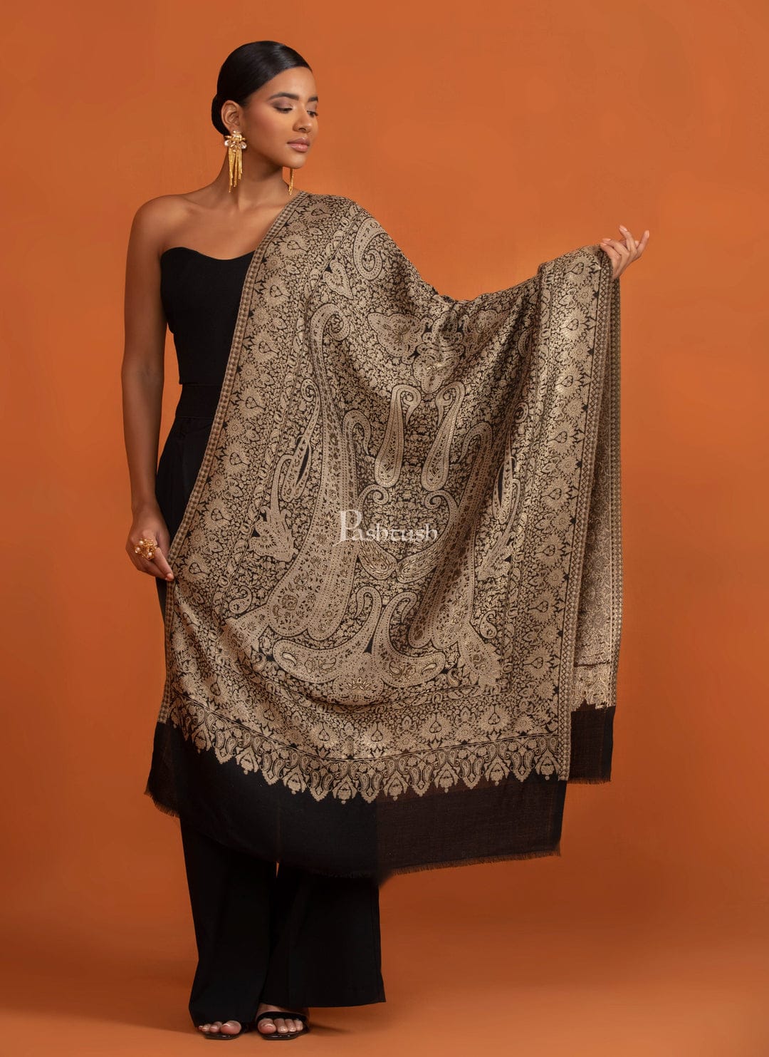 Pashtush India Gift Pack Pashtush His And Her Set Of Twilight Stoles, Premium Gift Box Packaging, Maroon and Black