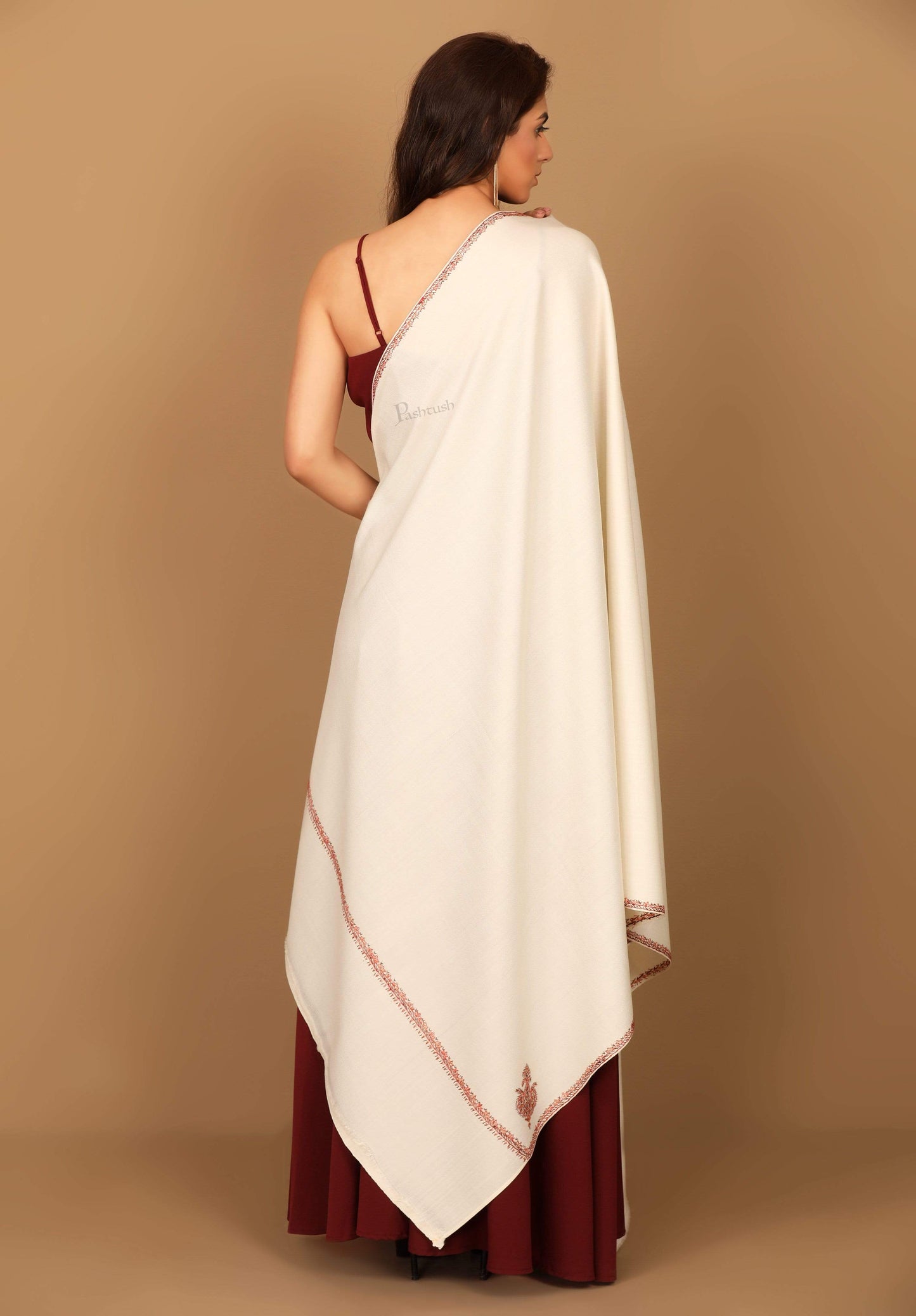 Pashtush India 100x200 Pashtush Kashmiri 100% Hand Embroidery Shawl - Kingri design