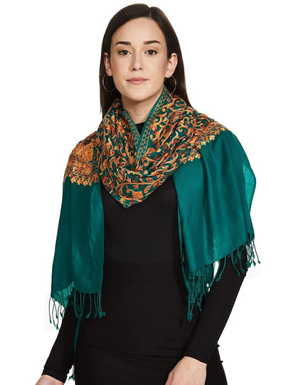 Pashtush India 70x200 Pashtush Kashmiri Aari Embroidery Stole, Fine Wool, Arabic Blue