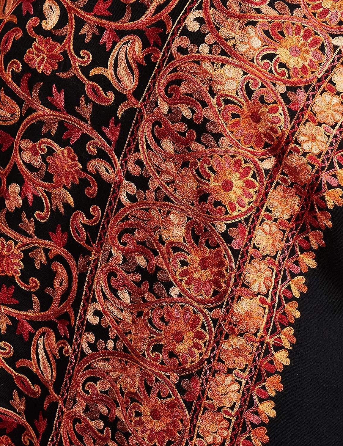 Pashtush India 70x200 Pashtush Kashmiri Aari Embroidery Stole, Fine Wool, Black