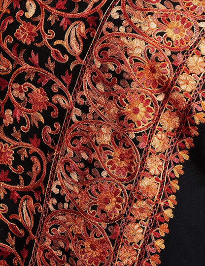 Pashtush India 70x200 Pashtush Kashmiri Aari Embroidery Stole, Fine Wool, Black