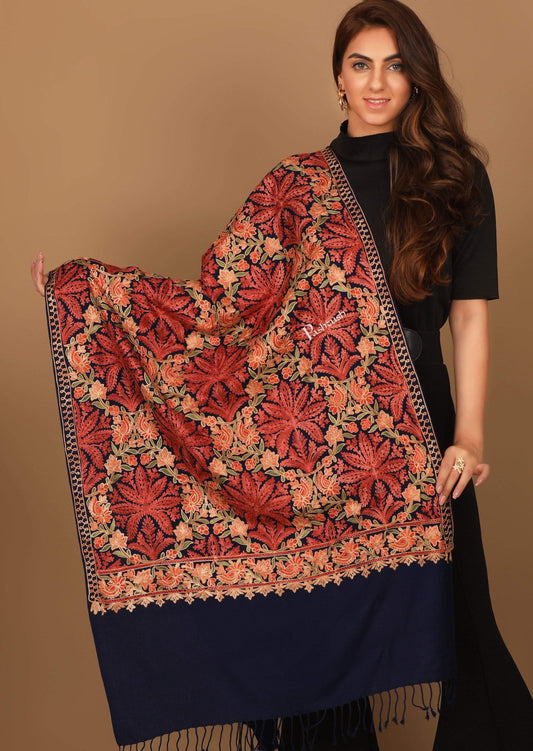 Pashtush India 70x200 Pashtush Kashmiri Aari Embroidery Stole, Fine Wool, Black