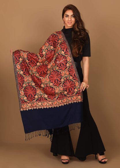 Pashtush India 70x200 Pashtush Kashmiri Aari Embroidery Stole, Fine Wool, Black