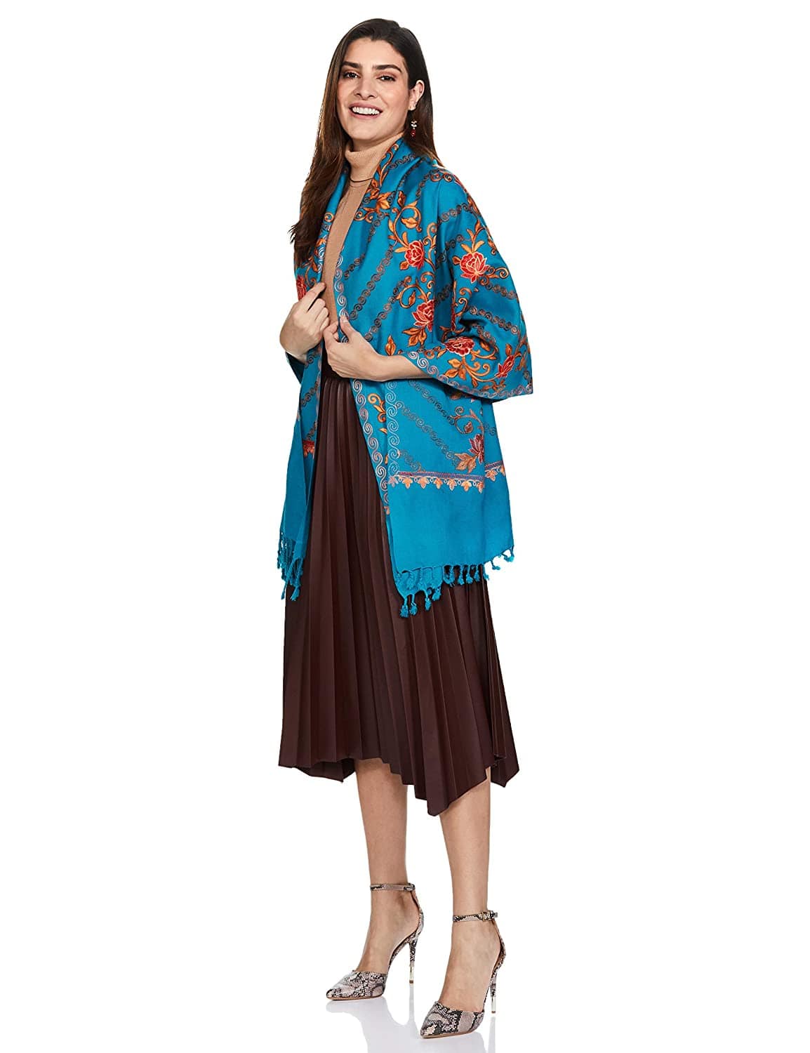Pashtush India 70x200 Pashtush Kashmiri Aari Embroidery, Woollen Stole, Blue