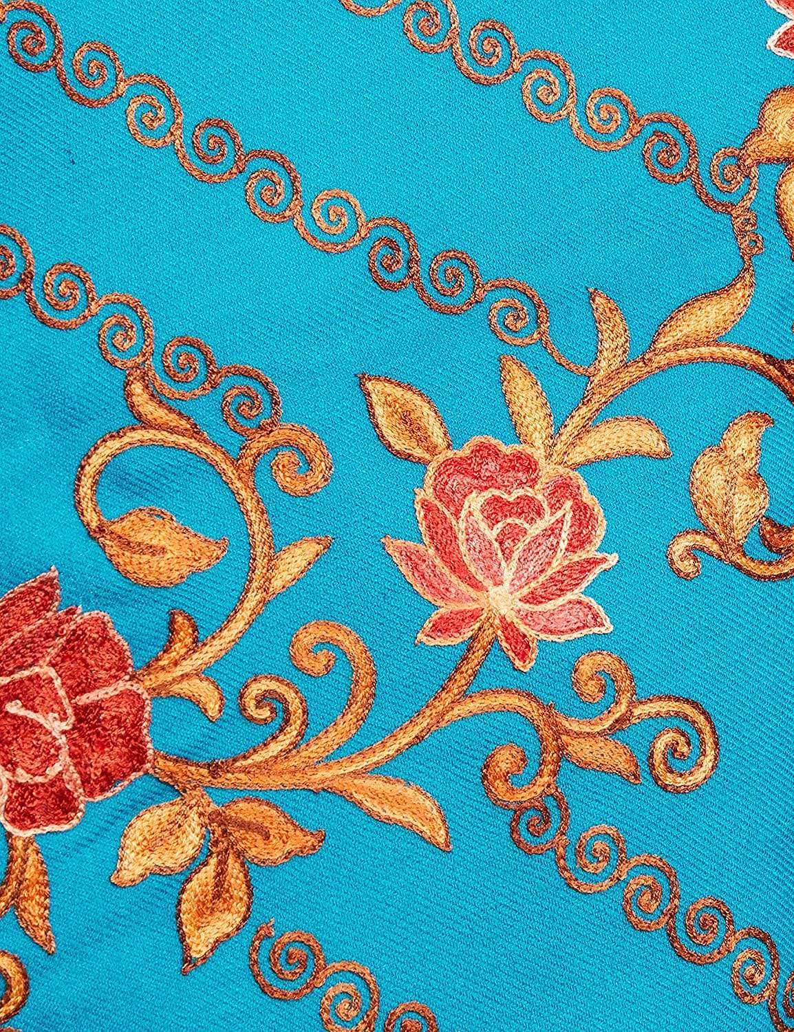 Pashtush India 70x200 Pashtush Kashmiri Aari Embroidery, Woollen Stole, Blue