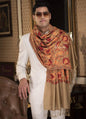 Pashtush India 70x200 Pashtush Kashmiri Mens Aari Embroidery Stole, Fine Wool, Beige