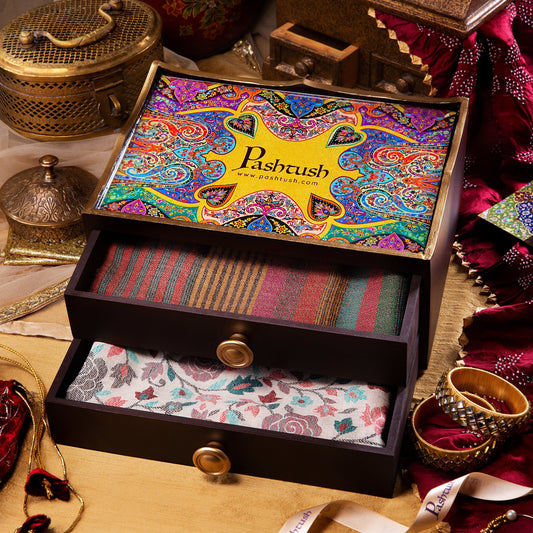 Pashtush India Box Pashtush Keepsake Wooden Double Chester Box, (Box Only)