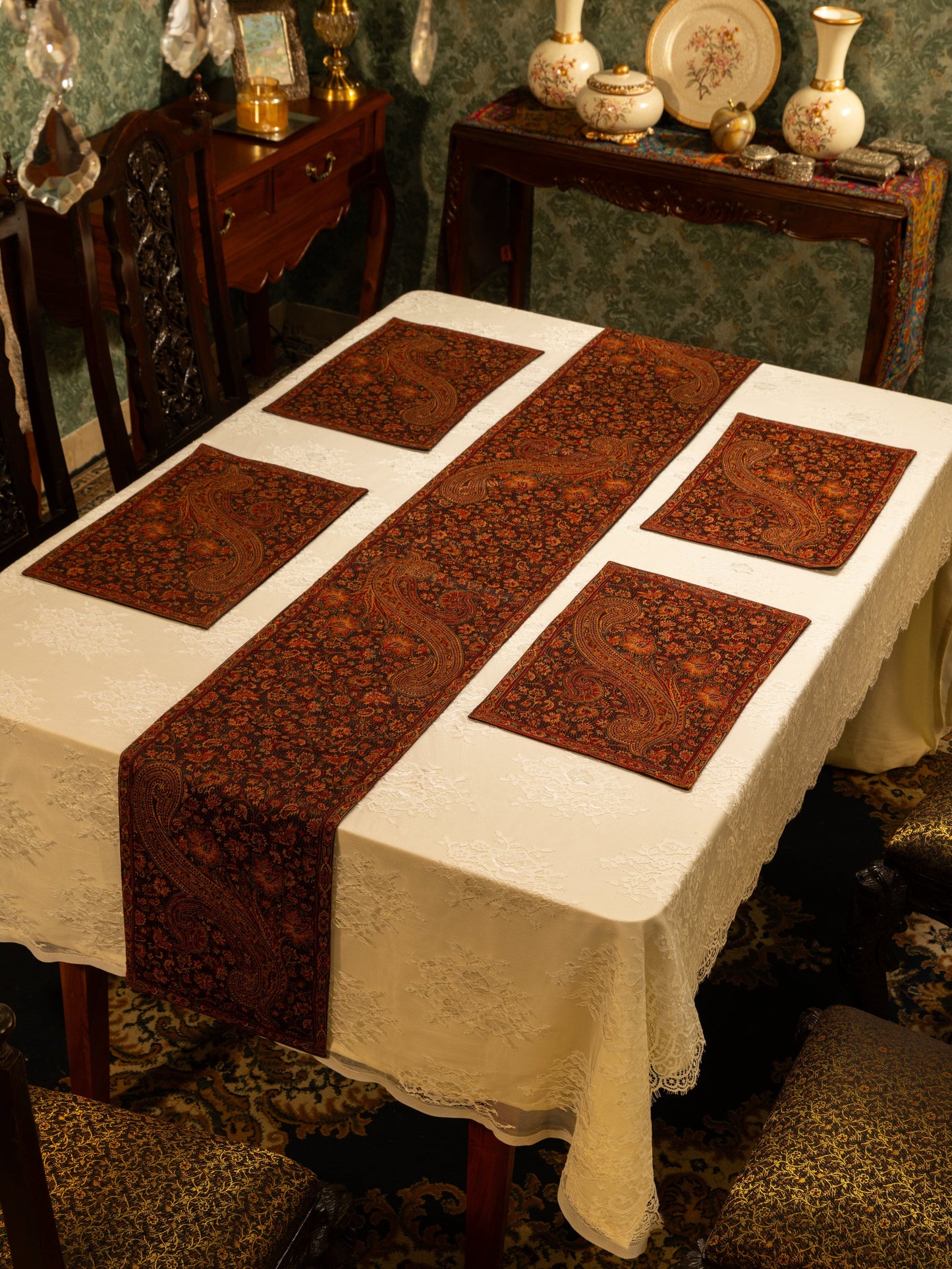 Pashtush India Gift Pack Pashtush Luxury Table Mats, Jamawar Collection, Coffee Brown (Mats Only)