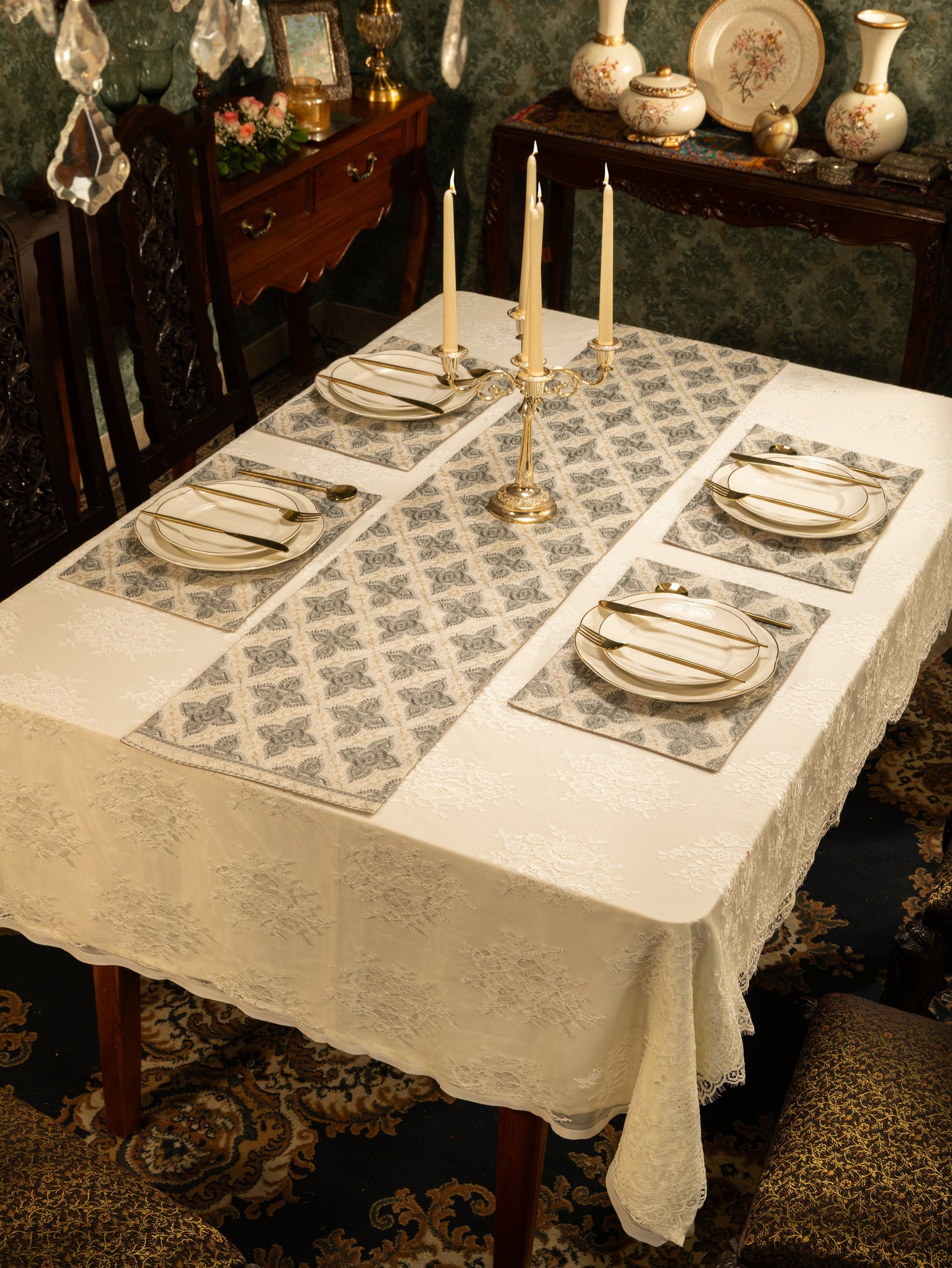 Pashtush India Gift Pack Pashtush Luxury Table Mats, Nalki Embroidery Collection, Ivory (Mats Only)
