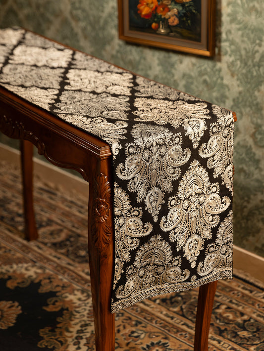 Pashtush India Gift Pack Pashtush Luxury Table Runner, Nalki Embroidery Collection, Black