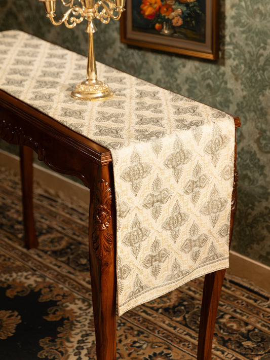 Pashtush India Gift Pack Pashtush Luxury Table Runner, Nalki Embroidery Collection, Ivory