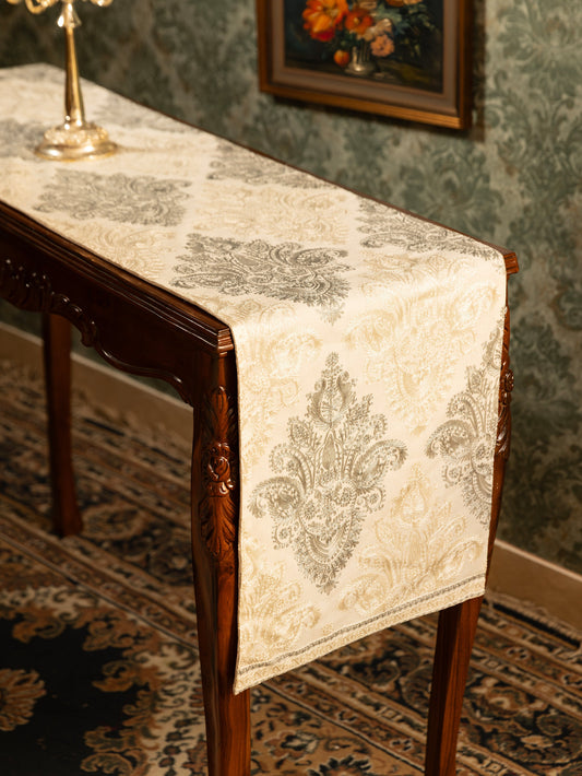 Pashtush India Gift Pack Pashtush Luxury Table Runner, Nalki Embroidery Collection, Ivory