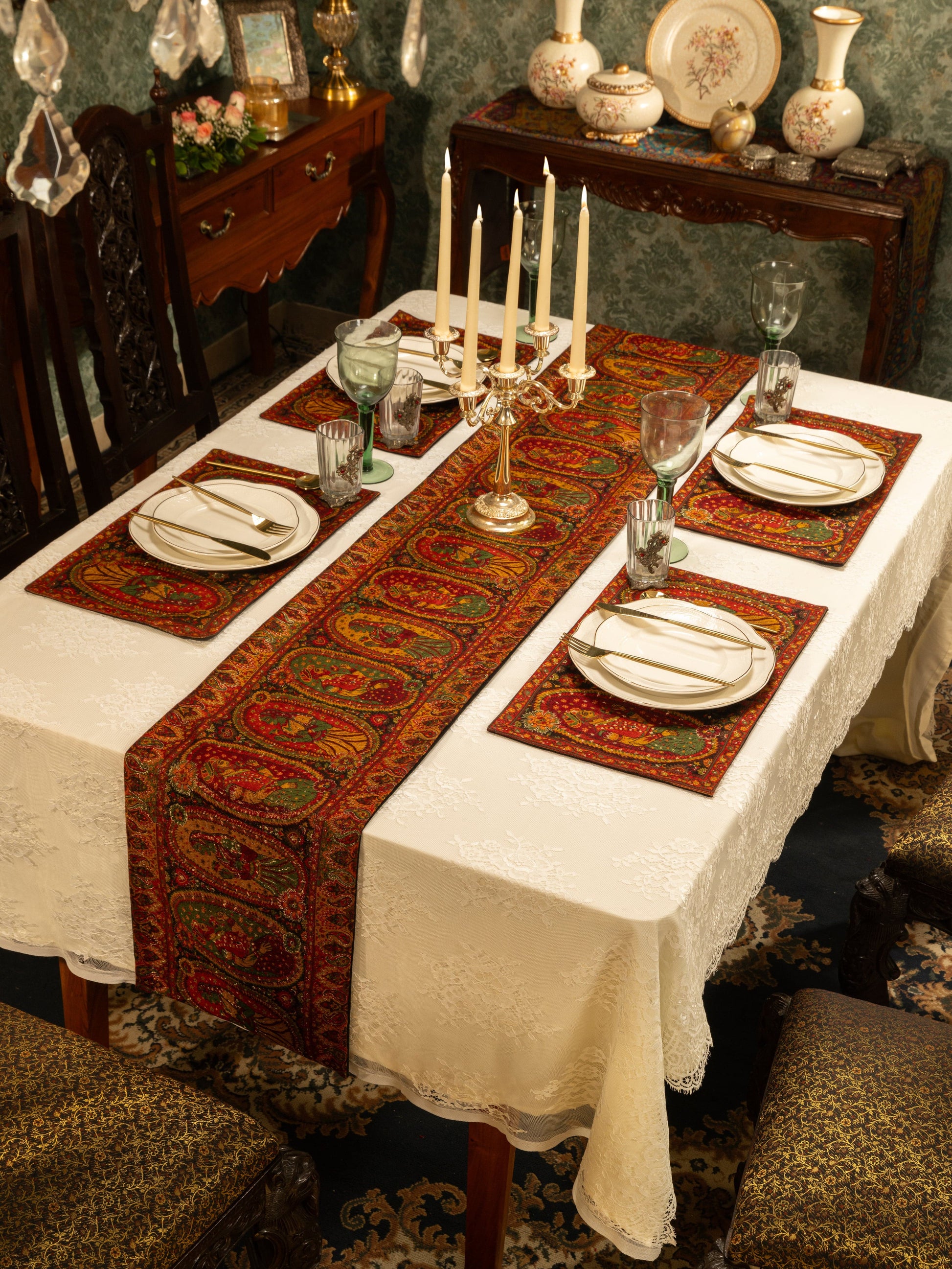 Pashtush India Gift Pack Pashtush Luxury Table Runner with Mats Set, Twilight Collection, Multicolour