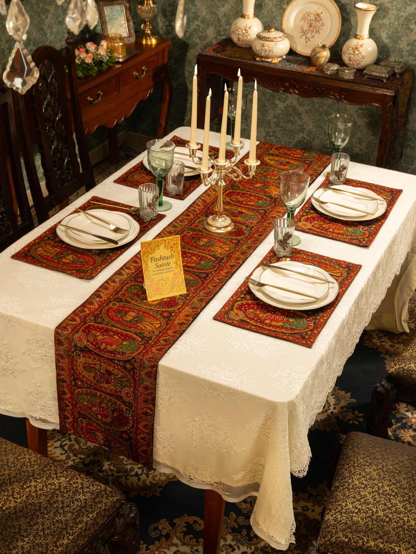 Pashtush India Gift Pack Pashtush Luxury Table Runner with Mats Set, Twilight Collection, Multicolour