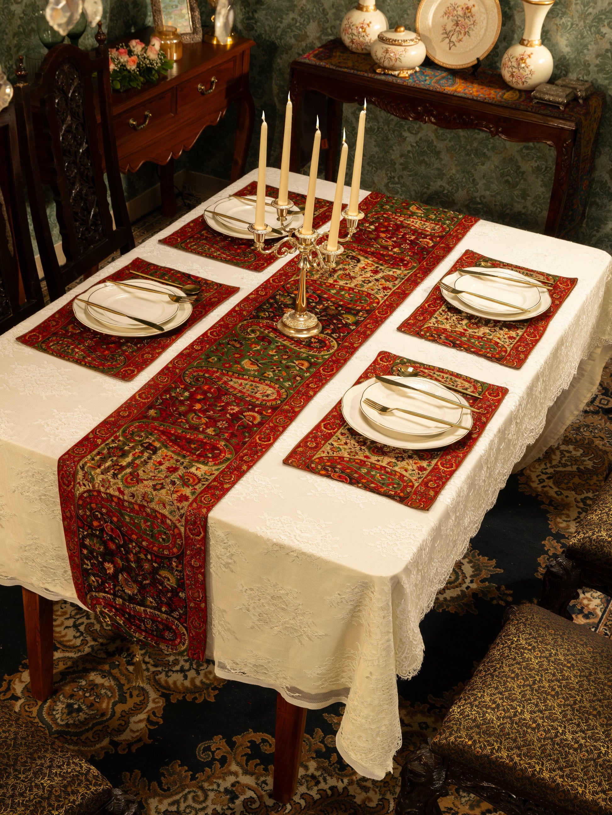 Pashtush India Gift Pack Pashtush Luxury Table Runner with Mats Set, Twilight Collection, Multicolour