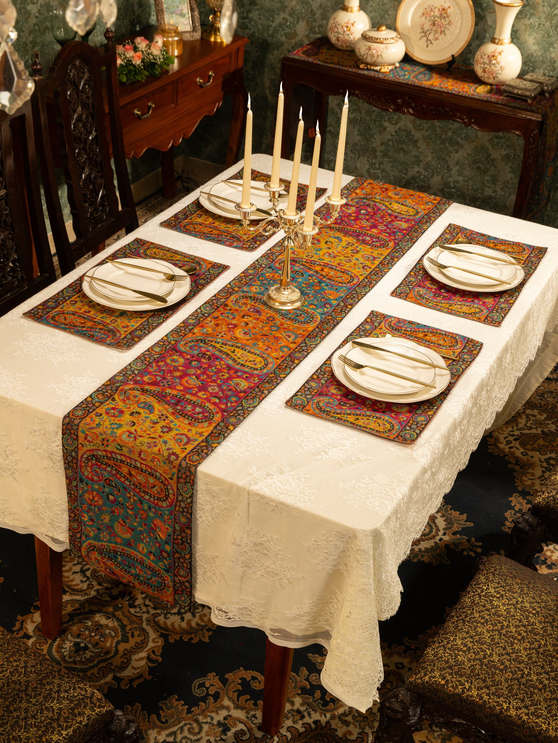 Pashtush India Gift Pack Pashtush Luxury Table Runner with Mats Set, Twilight Collection, Multicolour