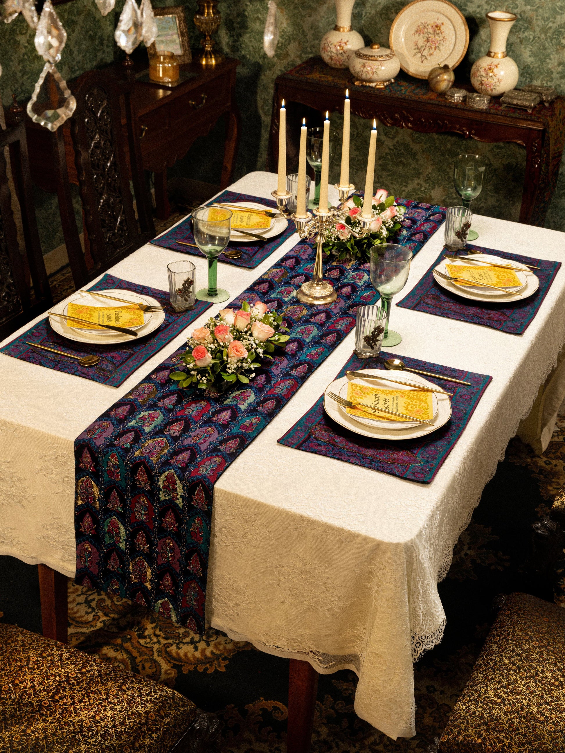 Pashtush India Gift Pack Pashtush Luxury Table Runner with Mats Set, Twilight Collection, Multicolour