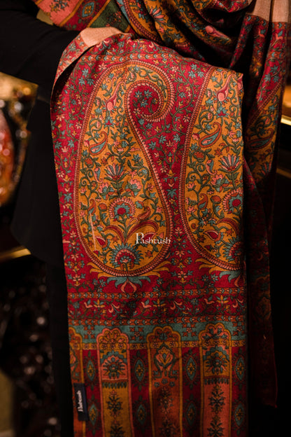 Pashtush India Mens Shawls Gents Shawl Pashtush men Extra Fine Wool Printed Palla shawl, Multicolour
