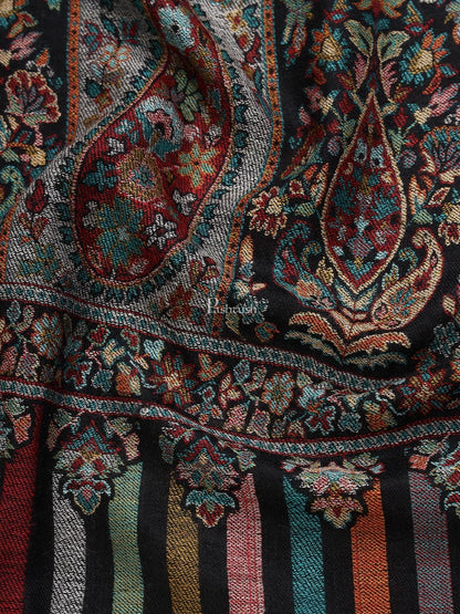 Pashtush India Mens Shawls Gents Shawl Pashtush men Extra Fine Wool shawl, ethnic design, Mens Lohi, Full size, Black
