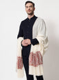 Pashtush India Mens Shawls Gents Shawl Pashtush men Extra Fine Wool shawl, Ethnic Palla design, Ivory