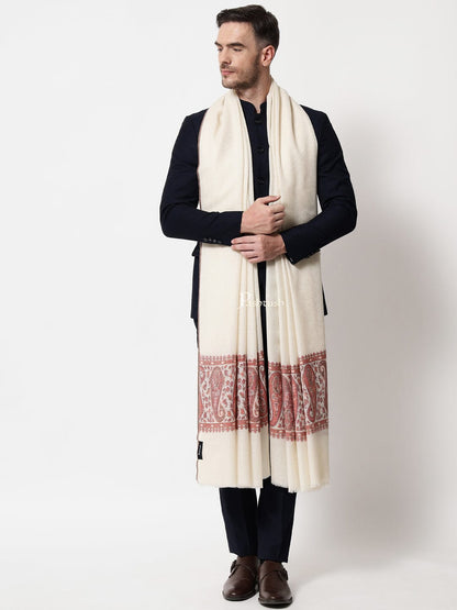 Pashtush India Mens Shawls Gents Shawl Pashtush men Extra Fine Wool shawl, Ethnic Palla design, Ivory