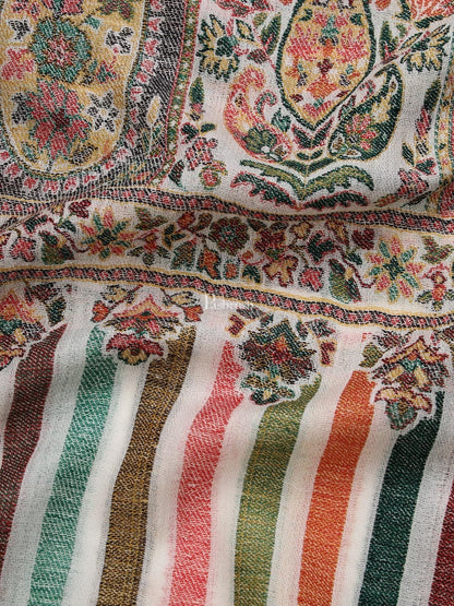 Pashtush India Mens Shawls Gents Shawl Pashtush men Extra Fine Wool shawl, Ethnic Weave, Full Size, Ivory