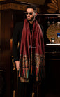 Pashtush India Mens Shawls Gents Shawl Pashtush men Extra Fine Wool shawl, Jacquard Palla design, Maroon