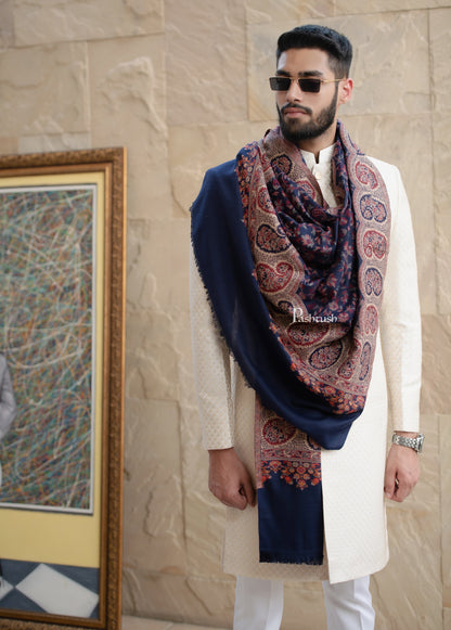 Pashtush India Mens Scarves Stoles and Mufflers Pashtush men Faux Pashmina stole, Ethnic design, Blue