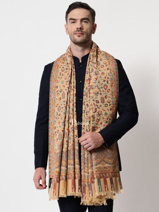 Pashtush India Mens Scarves Stoles and Mufflers Pashtush men Faux Pashmina stole, Ethnic weave design, Beige