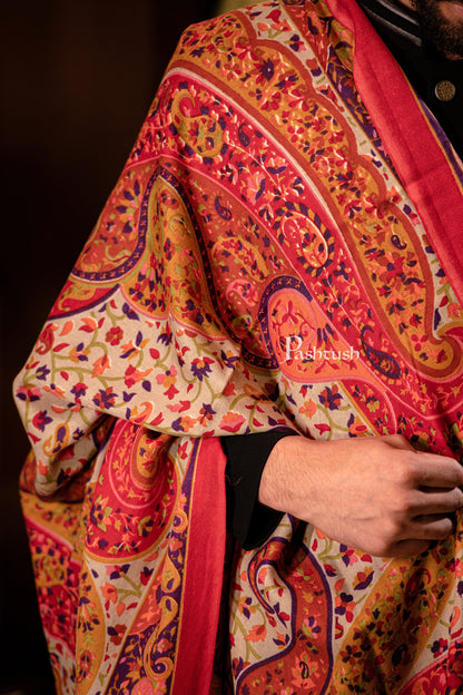 Pashtush India Mens Shawls Gents Shawl Pashtush men Fine Wool, Printed Paisley design, Multicolour