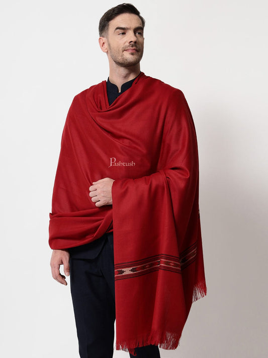 Pashtush India Mens Shawls Gents Shawl Pashtush men Fine Wool shawl, Aztec design, Mens Full Size, Maroon