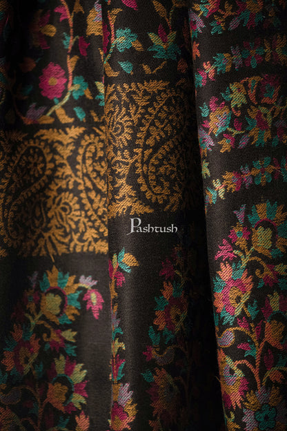 Pashtush India Mens Shawls Gents Shawl Pashtush men Fine Wool shawl, Ethnic design, Black, Mens Lohi, Full Size