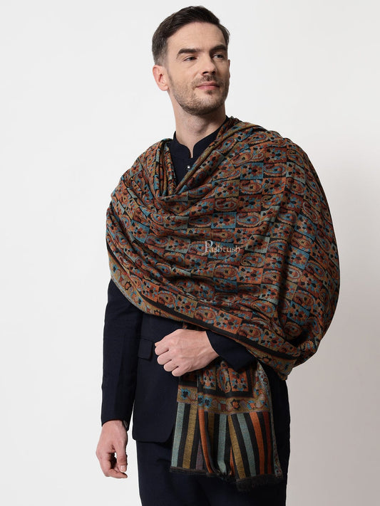 Pashtush India Mens Shawls Gents Shawl Pashtush men Fine Wool shawl, Ethnic design, Multicolour