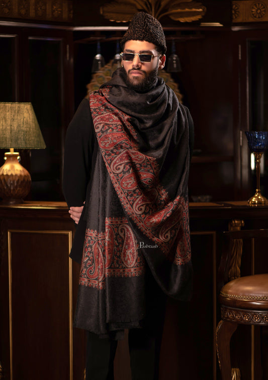 Pashtush India Mens Shawls Gents Shawl Pashtush men Fine Wool shawl, Ethnic Palla design, Black