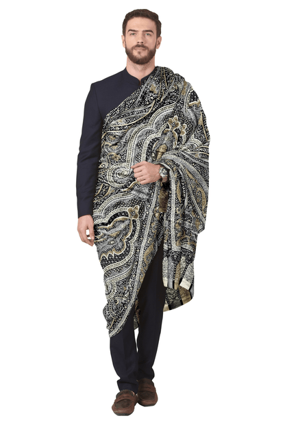 Pashtush India Mens Shawls Gents Shawl Pashtush Men's Pashmina Kalamkari Shawl: Handwoven, Hand Painted, and Hand Embroidered