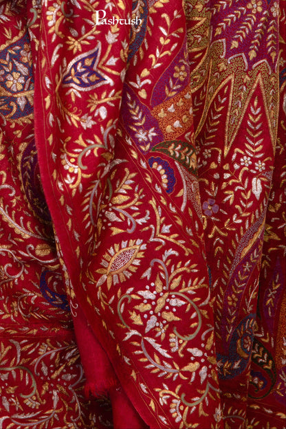 Pashtush India Mens Shawls Gents Shawl Pashtush Men's Pashmina Stole, Kashmiri Tilla Work, Handloom, Maroon